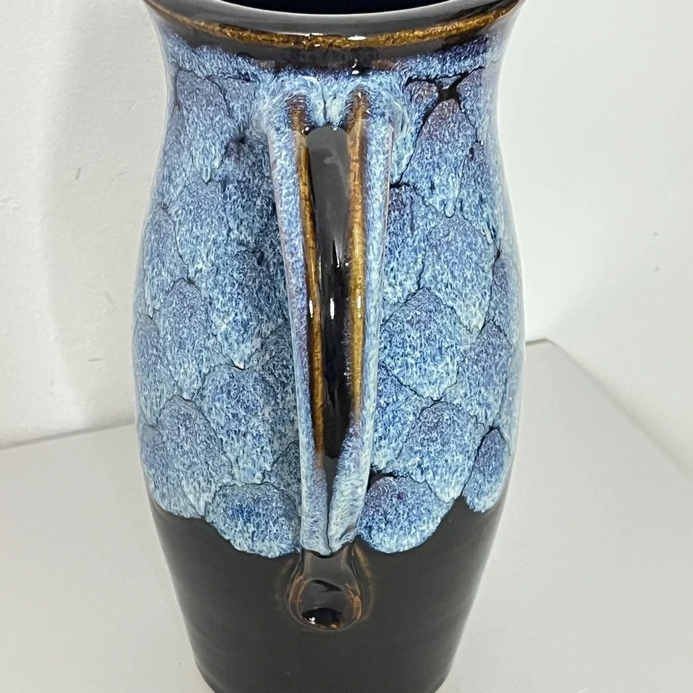 Tracy Dotson Pottery Pitcher  Blue Black Signed Studio Art Ceramic